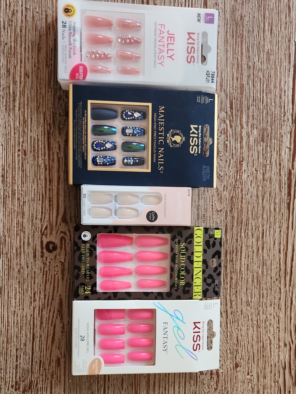 Kiss Press-On Nail Lot in Pink, Navy, Nude & Iridescent Green